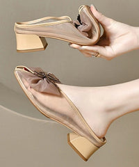 Splicing Chunky Black Tulle Bow Slide Sandals