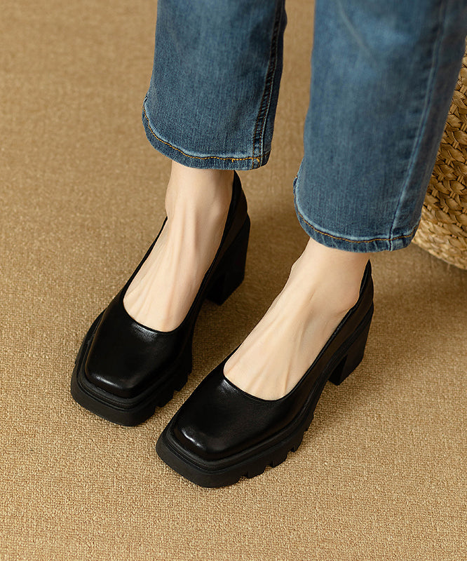 Boutique Black Splicing Comfortable Chunky Heel Shoes