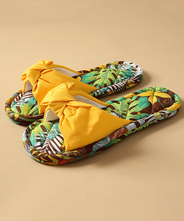 Comfy Splicing Bow Slippers Shoes Green Cotton Fabric