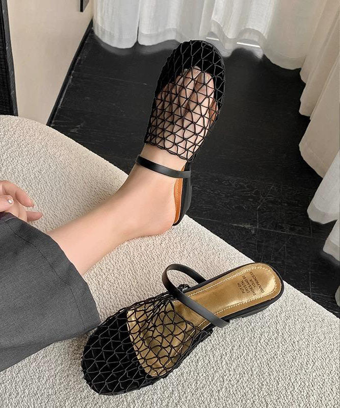 Black Hollow Out Breathable Splicing Slide Sandals