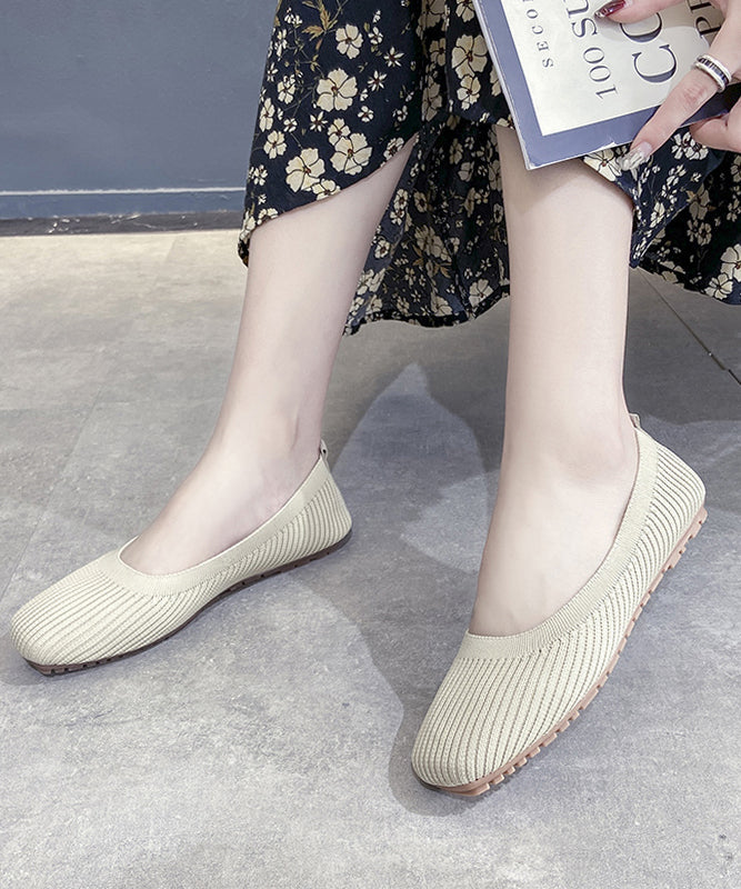 Yellow Knit Cotton Fabric Flat Feet Shoes For Women