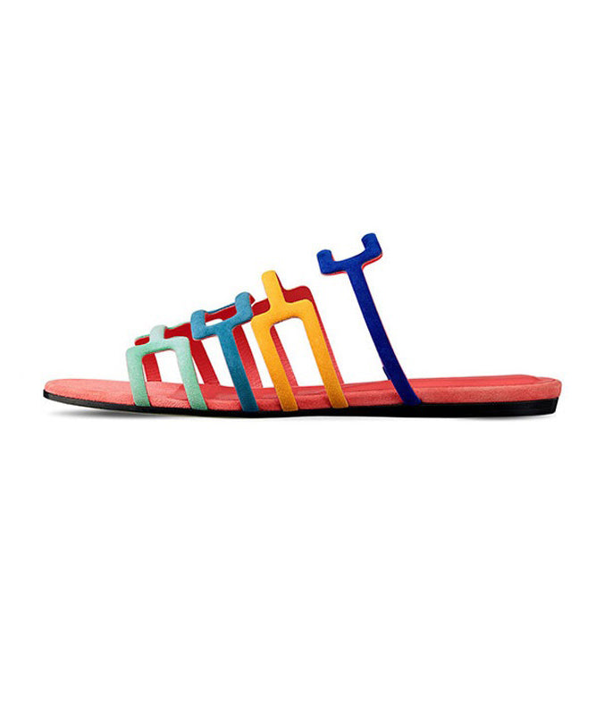 Multicolor Suede Splicing Stylish Slide Sandals Peep Toe