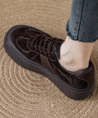 Red Suede Lace Up Splicing Flat Feet Shoes