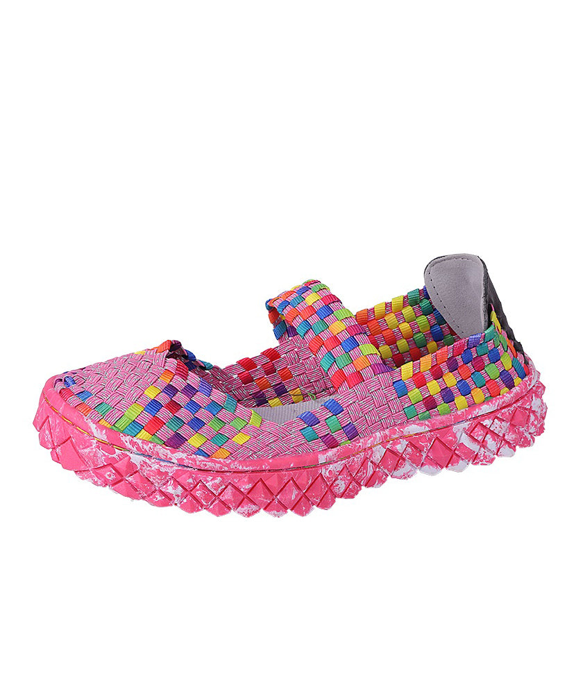 Casual Splicing Flat Shoes For Rose Knit Fabric