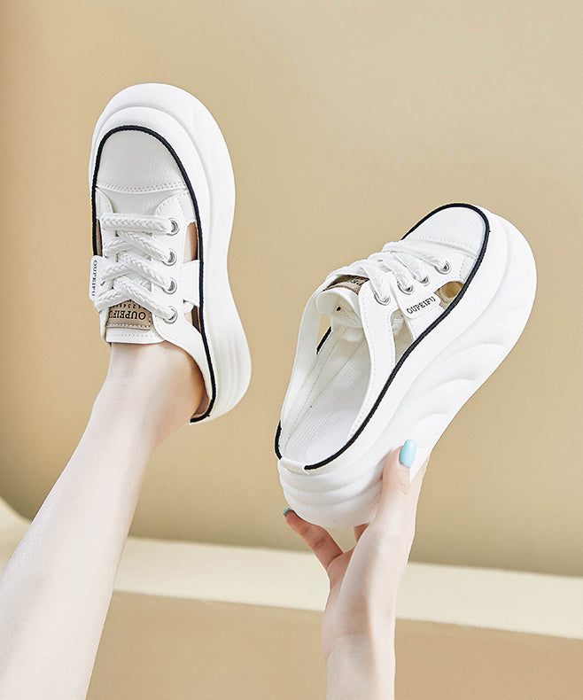 Comfy Splicing Platform Khaki Faux Leather Slide Sandals