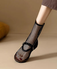 Stylish Zippered Splicing Boots Black Hollow Out Breathable Mesh
