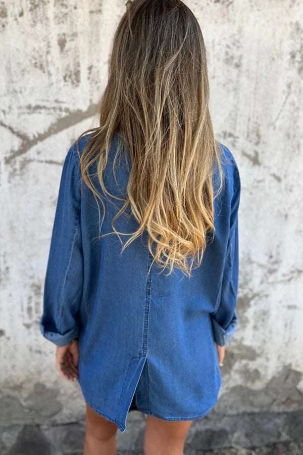 Lapel Casual Loose Long Sleeve Denim Jacket