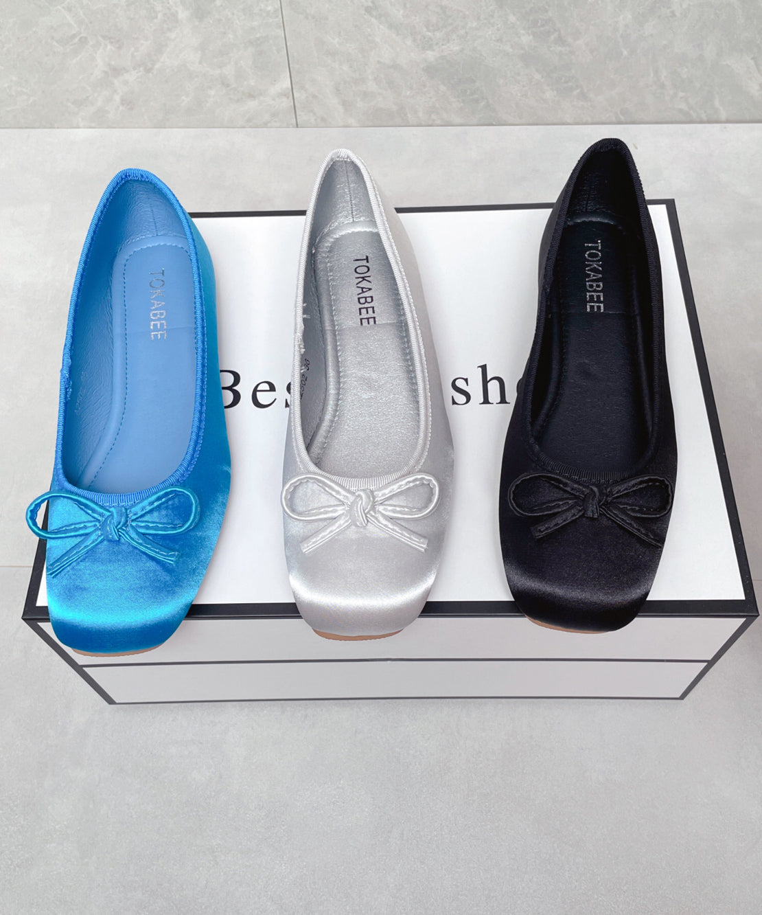 Boutique Comfortable Blue Satin Bow Splicing Flats
