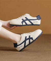 Chic Splicing Flat Shoes Blue Faux Leather Lace Up