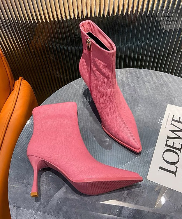 Rose Boots Stiletto Sheepskin Splicing Zippered Pointed Toe