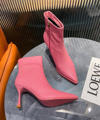 Rose Boots Stiletto Sheepskin Splicing Zippered Pointed Toe