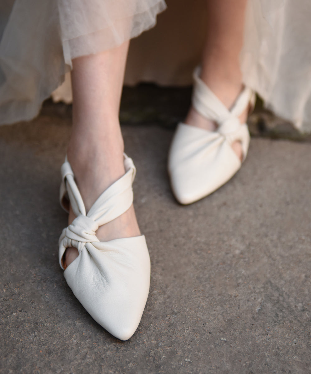 Green Cowhide Leather Hollow Out Flat Sandals Pointed Toe