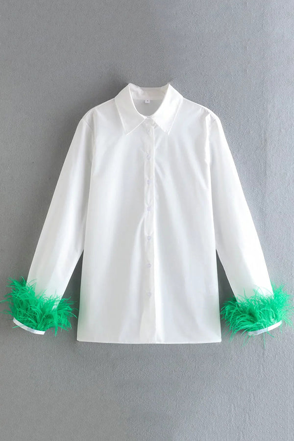 Feather Long-sleeved Casual Loose Shirt