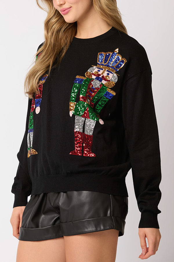 Christmas Soldier Sequined Casual Sweatshirt