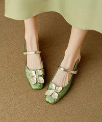 Green Chunky Floral Buckle Strap Splicing Sandals