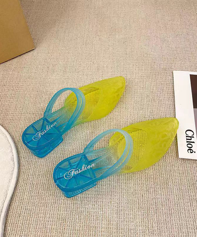 Yellow Graphic Chunky Slide Sandals Pointed Toe