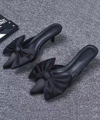 Black High Heel Bow Splicing Slide Sandals Pointed Toe