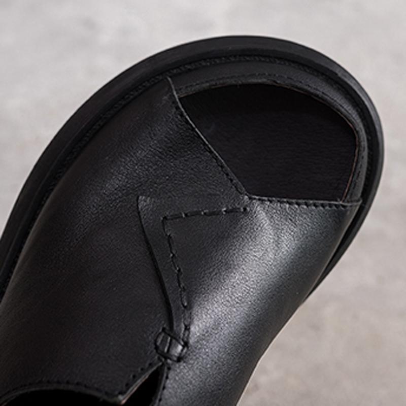 Sewing Platform Casual Leather Slippers