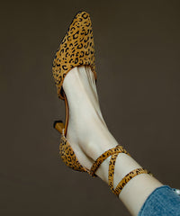Sexy Leopard Lace Up High Heel Suede Sandals