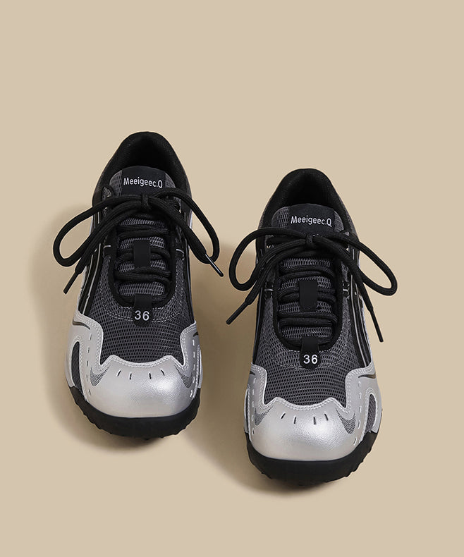 Lace Up Splicing Flat Feet Shoes Yellow Breathable Mesh