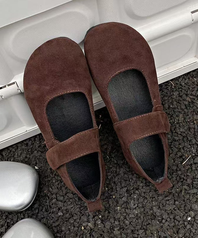 Grey Suede Buckle Strap Splicing Flat Feet Shoes