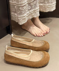 Boutique Breathable Mesh Splicing Platform Flat Shoes Yellow Suede