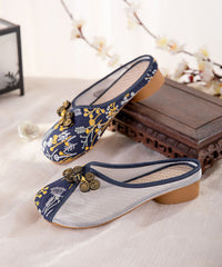 Beige Embroideried Slide Sandals Tulle Boho Splicing