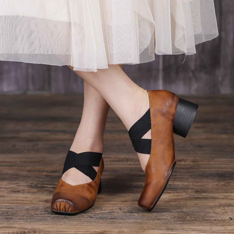Retro Cowhide Leather Pumps Casual Shoes