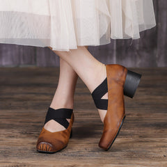 Retro Cowhide Leather Pumps Casual Shoes