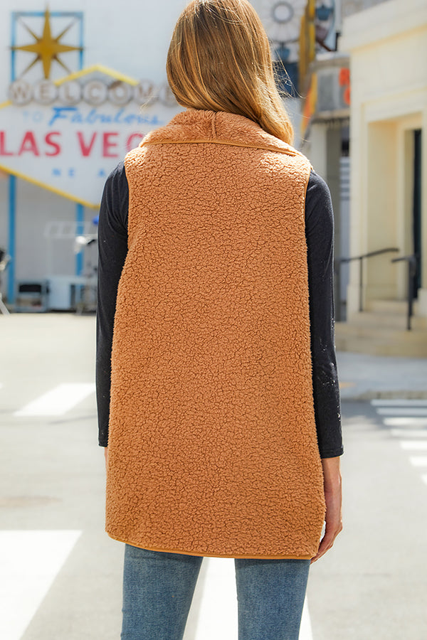 Plush Patchwork Sleeveless Pocket Vest Jacket