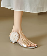 Silver Floral Splicing Stylish Chunky Sandals Peep Toe