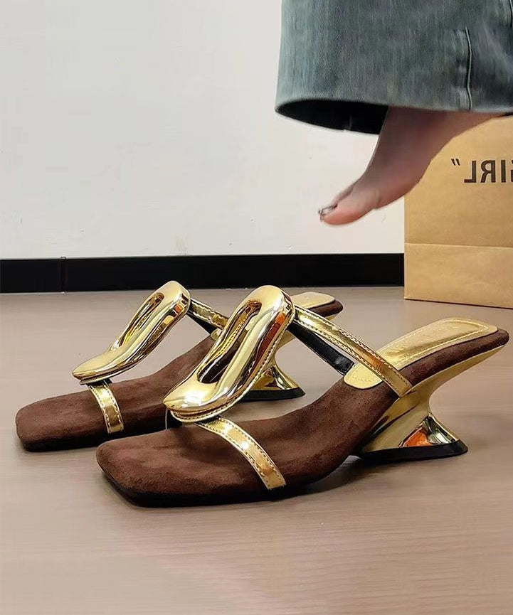 French Style Gold Wedge Heel Slide Sandals