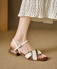 Unique Beige Splicing Buckle Strap Chunky Sandals