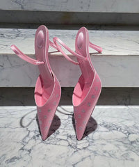 Elegant Black Stiletto Faux Leather Sandals Pointed Toe