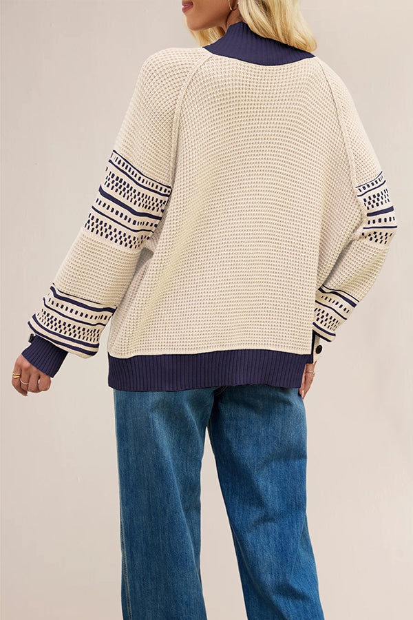 Color-blocked Loose Long-sleeved Knit Sweater