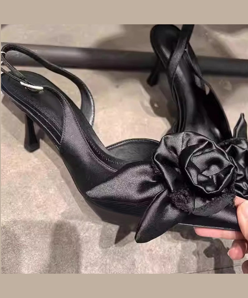 Stylish Black Floral Splicing High Heel Sandals Pointed Toe