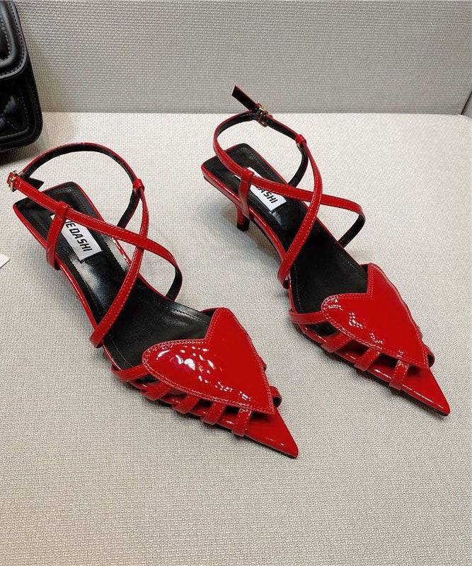 Splicing Heart Kitten Heels Sandals Red Faux Leather Pointed Toe