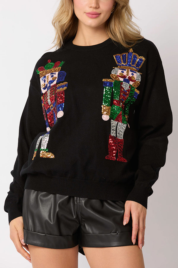 Christmas Soldier Sequined Casual Sweatshirt
