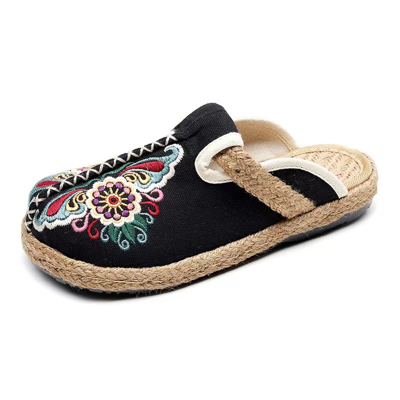 Linen Floral Shoes flip flop Flats