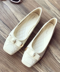 Pink Flats Faux Leather Splicing Bow Square Toe