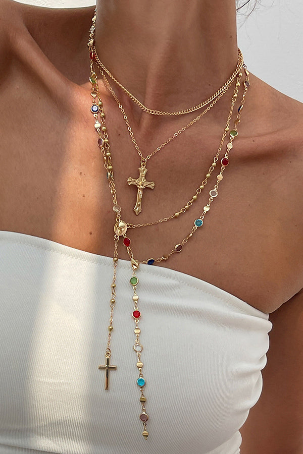 Diamond Cross Chain Elegant Multi-layered Necklace