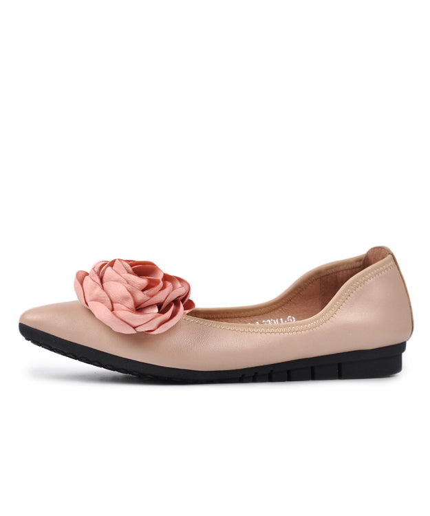 Apricot Flat Shoes For Splicing Floral Pointed Toe