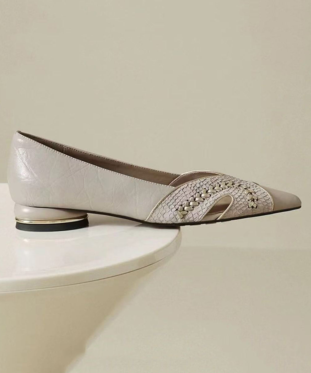 Elegant Splicing Flat Feet Shoes Black Faux Leather Pointed Toe