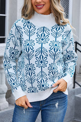 Floral Knitted Turtleneck Loose Sweater