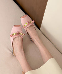 Apricot Square Head Rose Slide Sandals