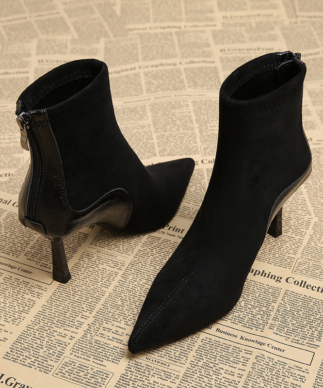 Classy Comfy Splicing Stiletto Boots Black Suede Pointed Toe