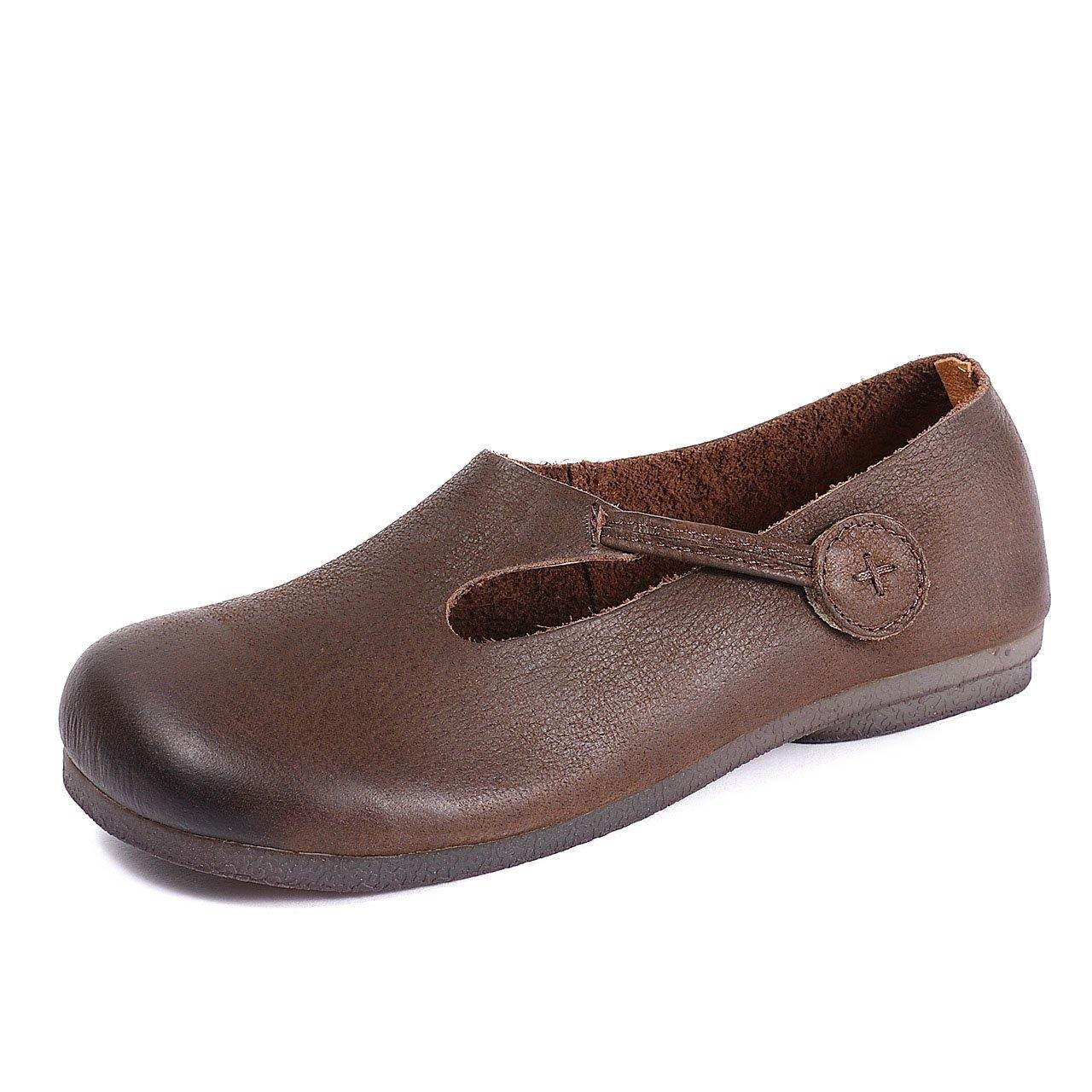 Chocolate Flat Shoes For Cowhide Leather