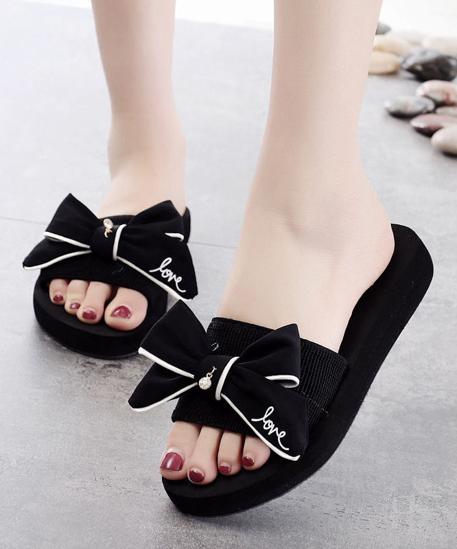 Black Bow Slide Sandals For Women