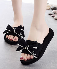 Black Bow Slide Sandals For Women
