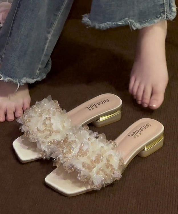 Stylish Apricot Floral Slide Sandals Peep Toe